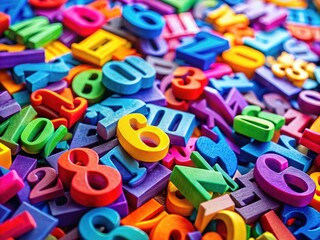 Colorful Abstract Composition Featuring Letters and Numbers on a Bright Background in Creative Design