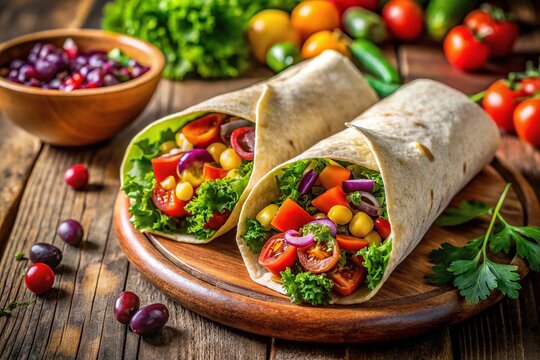 Colorful Barrito with Fresh Ingredients Wrapped in a Tortilla Ready to Be Served on a Plate