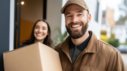 Home delivery service and working service mind. Man customer hand receiving a cardboard boxes parcel from delivery service courier. delivery logistic concept