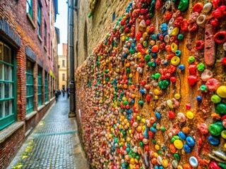 Fototapeta premium Colorful gum wall with vibrant chewing gum art creating an eclectic urban atmosphere in the city