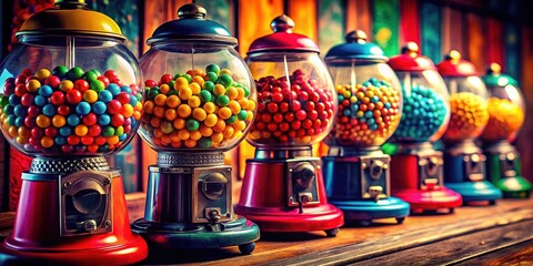 Colorful Illustrations of Vintage Gumball Machines in Various Styles and Designs for Creative Projects