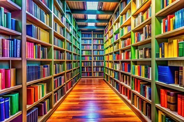 Colorful Library Clipart Collection Featuring Books, Shelves, and Study Spaces for Educational Use