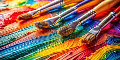Fototapeta premium Colorful paintbrush strokes creating an abstract artwork on canvas in vibrant hues and shades