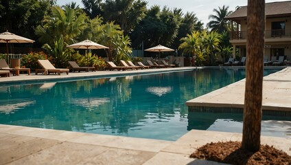 Pool scene in a resort.