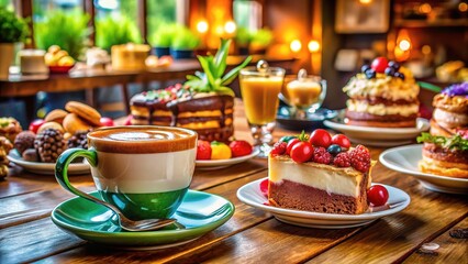 Cozy Coffee Shop with Delicious Desserts and Aromatic Brews in Inviting Ambiance and Decor