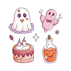 potion Halloween clipart, Cute Spooky Ghost , Halloween , Retro vintage Halloween , coquette clipart, Halloween sublimation, cake , A set of hand-drawn icons and illustrations doodle