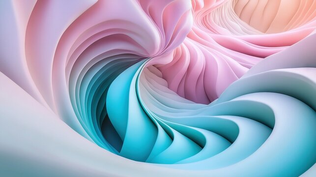   A digital image featuring pink, blue, and white waves overlays the same colors and patterns in a repetitive design