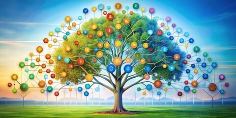 Detailed Tree Graph Illustration Representing Data Relationships and Hierarchical Structures in Design