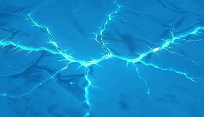 Frosty Ice Layer with Glowing Fractures