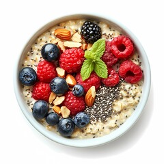 Obraz premium Healthy Oatmeal Bowl with Berries and Nuts