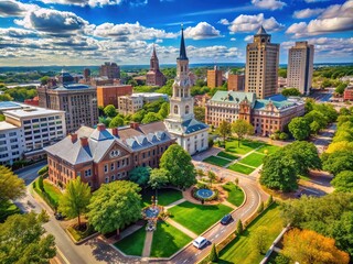 Historic Hartford Town Center with Charming Architecture and Lush Green Spaces in Bright Sunshine