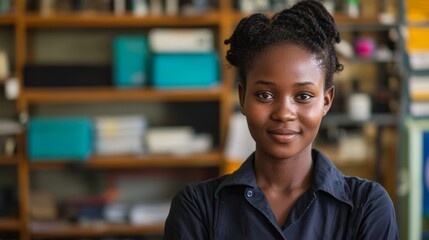 Obraz premium Portrait of african female technician at vocational training centre