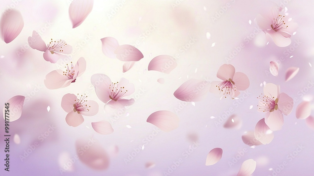 Poster   A bunch of pink flowers hovering against a gradient of purple and white on a blurred sky background