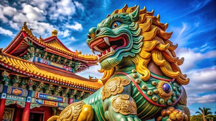 Majestic Chinese Lion Sculpture Symbolizing Strength and Protection in Traditional Cultural Context