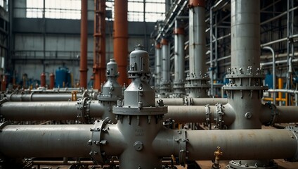 Refinery plant equipment focusing on pump pipeline safety valves.