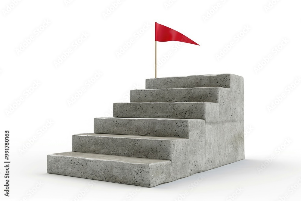 Aufkleber a concrete staircase with a red flag on top, great for use in construction or warning scenarios