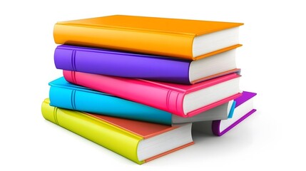 Bold colored books neatly stacked on a white backdrop