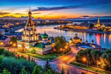 Fototapeta premium Scenic View of Irkutsk City with Historical Architecture and Beautiful Natural Surroundings