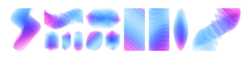 Set of various overlapping elements. Abstract geometric design. Abstract wavy background with dynamic effect. Vector illustration for cover, card, banner, poster, brochure or presentation.