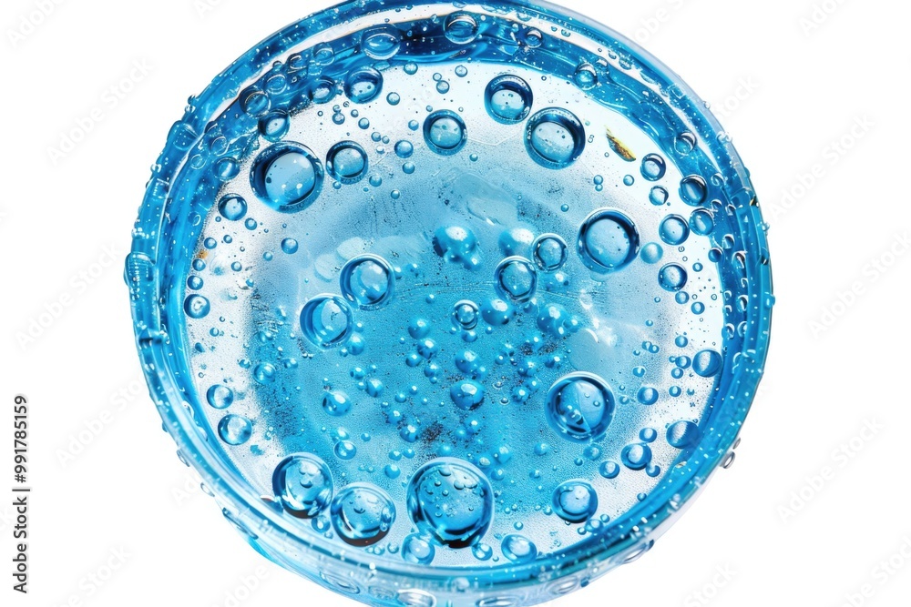 Poster a close-up of a glass of water with carbonation bubbles, suitable for use in illustrations about ref