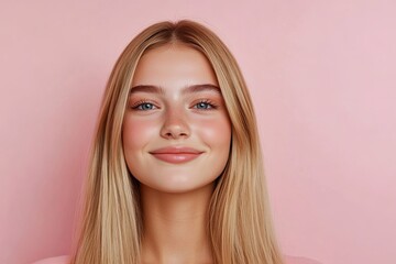 Naklejka premium Smiling young woman with blonde long groomed hair 