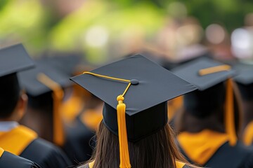 graduation, close up student hats in during commencement success graduates of the university, Concept education congratulation. geneative ai