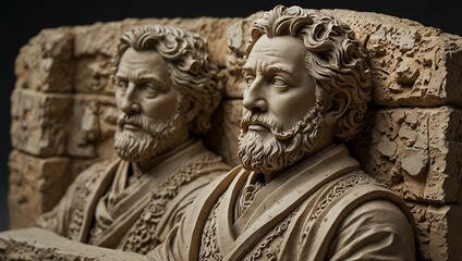 Sculptures of historical figures with intricate stone details.