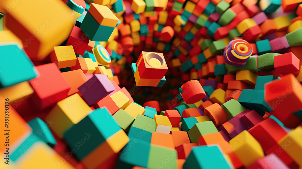 Aufkleber abstract background with colorful 3d shapes scattered in geometric composition