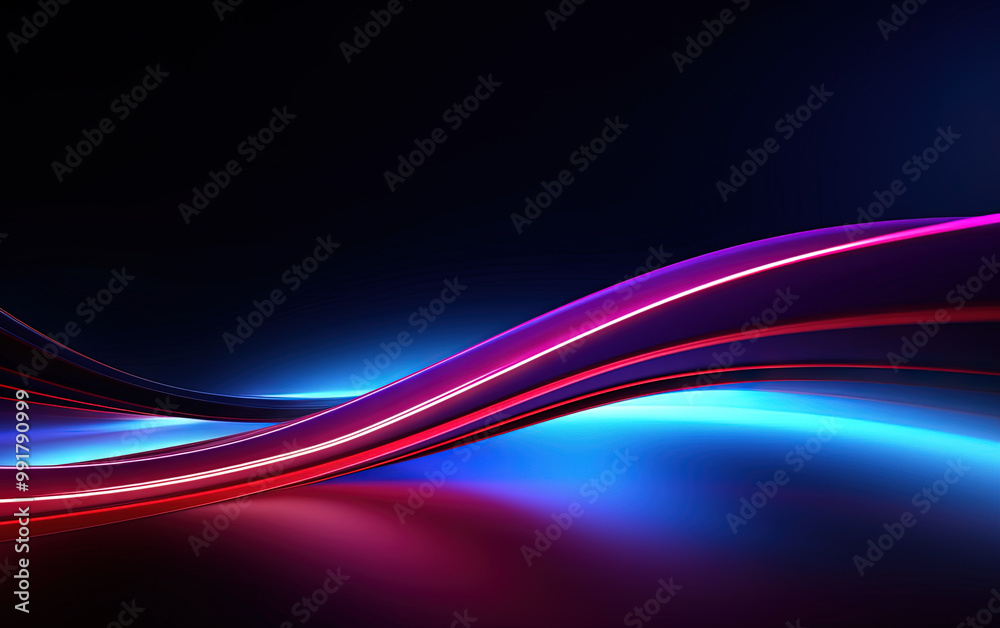 Poster Vibrant abstract blue and red waveform with fluid motion and colorful gradients.