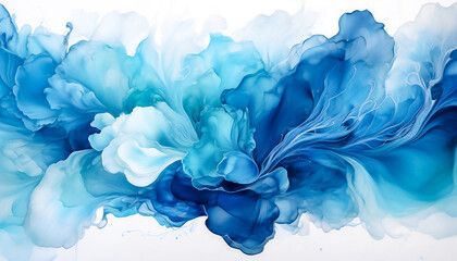 Abstract acrylic ink water in the following of the blue spectrum colors on white background