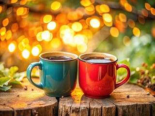 Obraz premium Warm Coffee Mugs Toasting Together in a Cozy Setting Celebrating Friendship and Connection