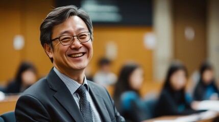 A cheerful professor captivates students while delivering an enlightening lecture