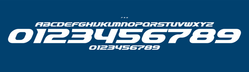 Speed typography, italic sans serif numbers and letters, aerodynamic font for racing branding, jersey numbers, team merchandise. Vector typeset