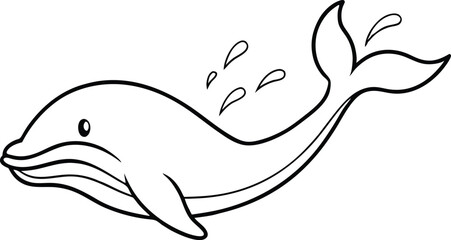 Whale Splashing Out of the Water Vector Illustration for Kids Coloring Fun
