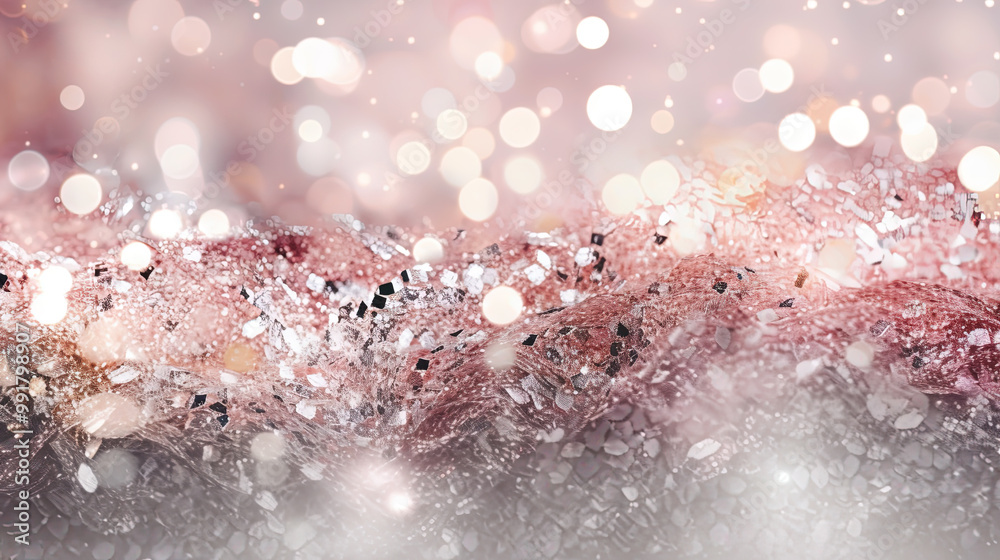 Poster abstract shiny background with pink glitter. scattered confetti sparkles with light rose pastel colo