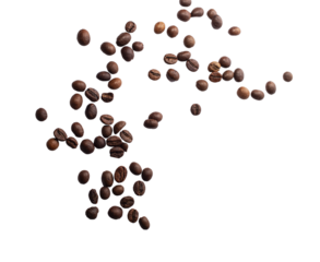 Falling coffee beans isolated on white background with clipping path
