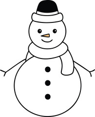 Happy Snowman in Scarf and Hat Vector Art for Kids Coloring Adventure
