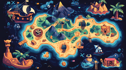 Game plan. children's pirate treasure maps. island. game interface backdrop made with s. generative ai. Pirate Treasure Map. Illustration