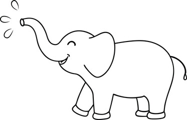 Happy Elephant Spraying Water from Trunk Vector Art for Kids Coloring
