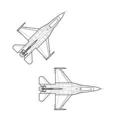 Two model F-16 Fighting Falcon. War plane, grey line icon. Falcon. War plane, grey line icon. Outline Illustration. Fighter Jet F16 Military Aircraft Vector.