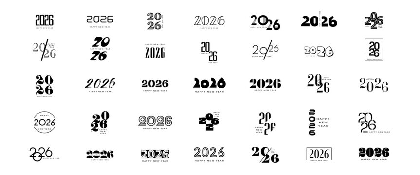 2026 logo concept for calendar, poster, flyer, banner. Modern design for calendar, invitations, greeting cards. Set of new year logo text design. stock illustration