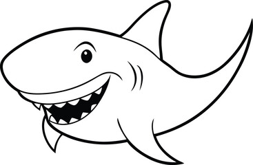 Kids Coloring Fun Grinning Shark with Sharp Teeth Vector Design
