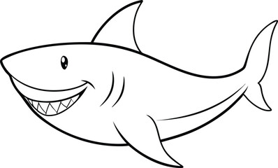Sharp Tooth Shark Grinning Vector Illustration for Creative Kids Coloring
