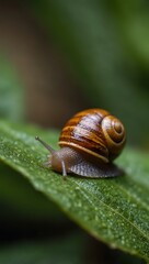 Snail resting on a leaf.1