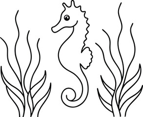 Colorful Seahorse Swimming in Seaweed Vector Illustration for Kids Fun
