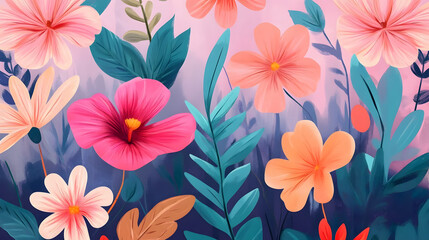 Fototapeta premium Hand-painted realistic floral pattern background