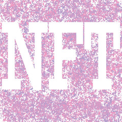 word text NFT or Non Fungible Token isolated with blue and magenta paint brush stroke effect. Banner.