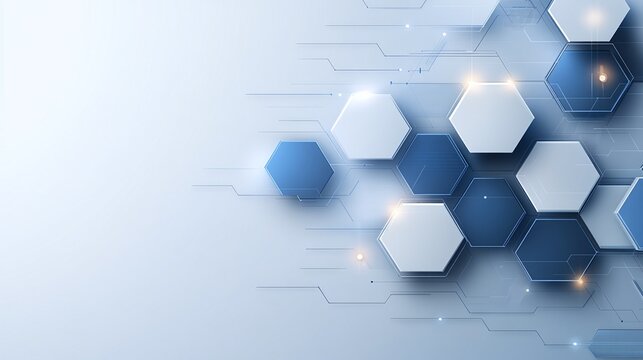 Abstract background with blue and white hexagonal patterns and futuristic elements, blending technology and design themes.
