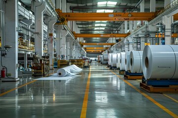 Fototapeta premium Interior of a factory with large rolls of thermal paper