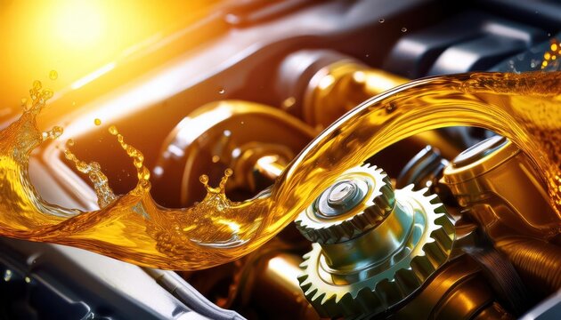 Oil wave splashing in Car engine with lubricant oil. Concept of lubricate motor oil and Gear 